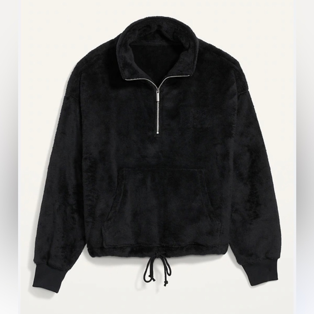 Black- Ladies quarter zip Sherpa jacket